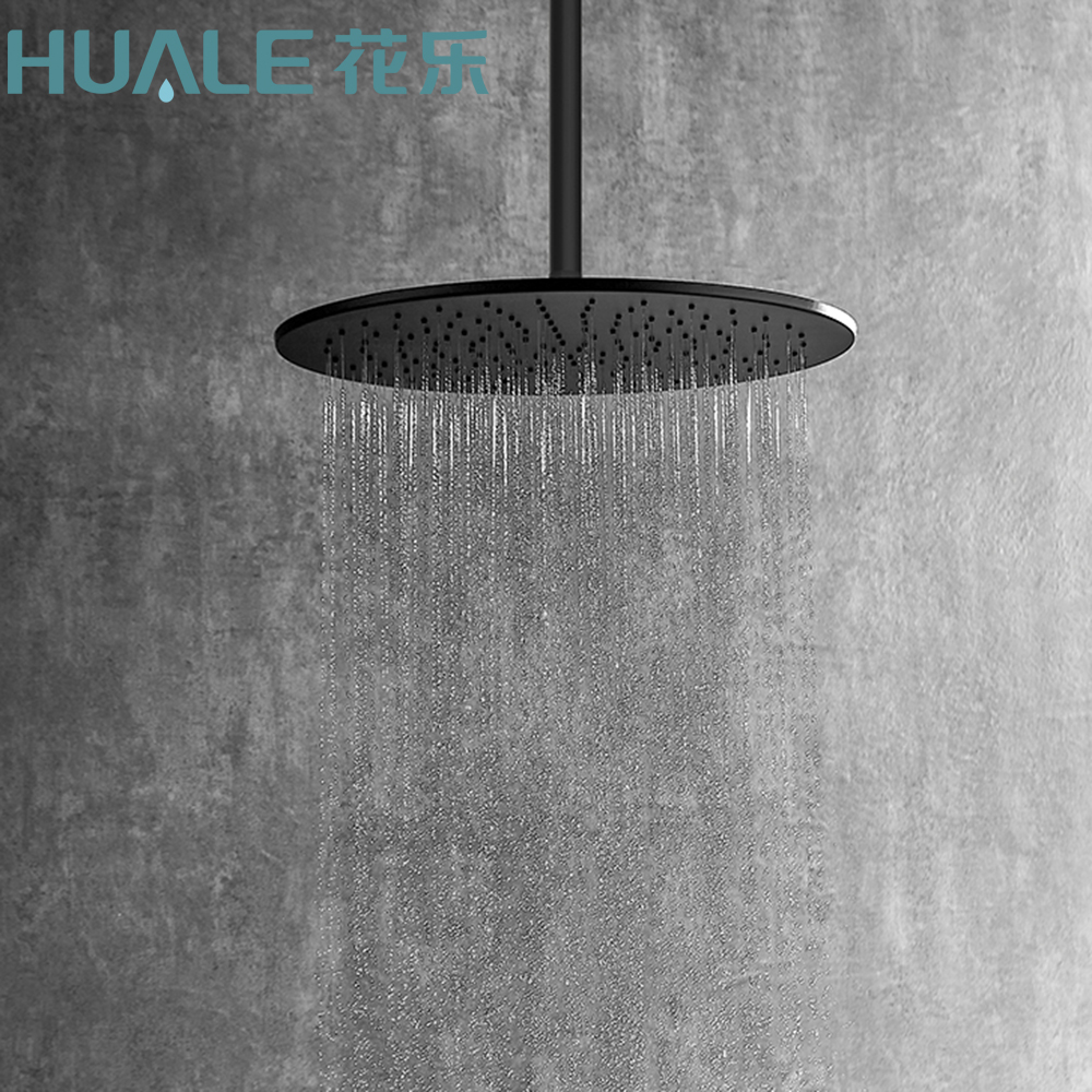 16 inch black single function round stainless steel rainfall shower head