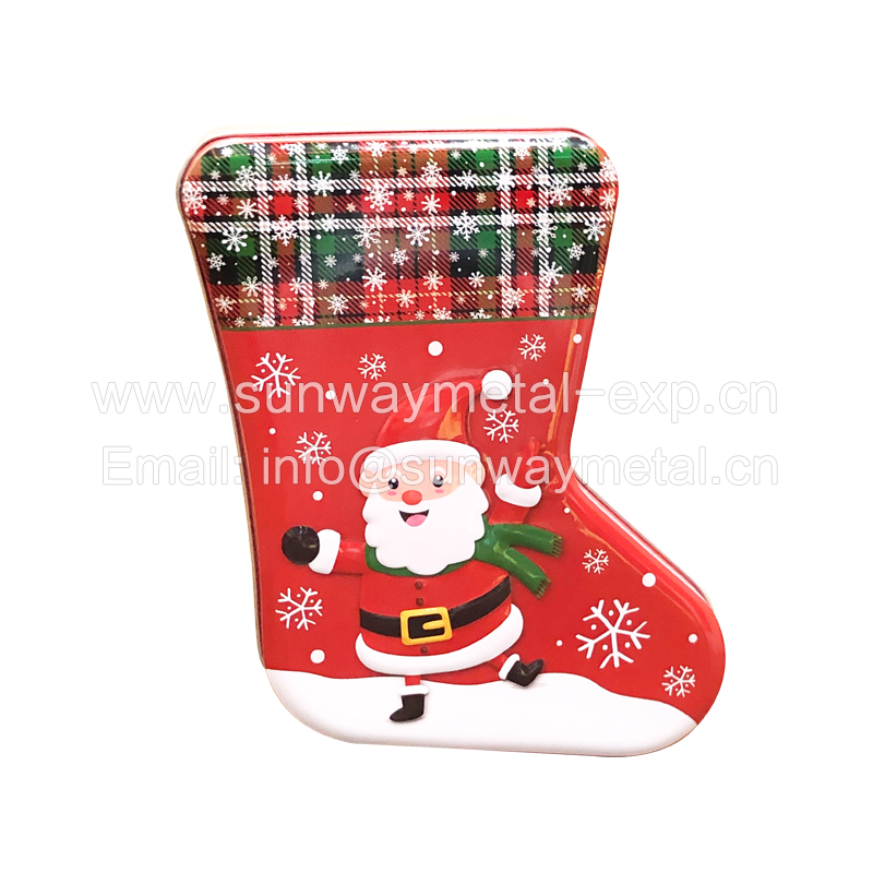 Stocking shaped tin box Christmas gift tin box