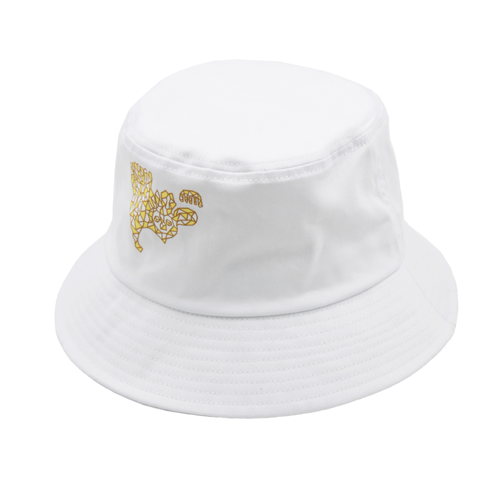 White bucket hat with colorfull printing
