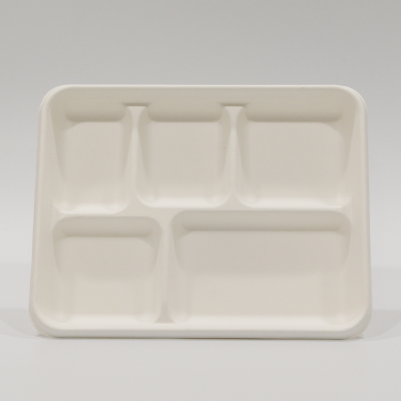 Eco-friendly Compostable Bagasse Sugarcane 5 compartments tray