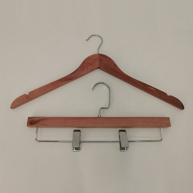 Cedar wood pants hanger without paint with clip rack skirt hanger adult clothes hanger