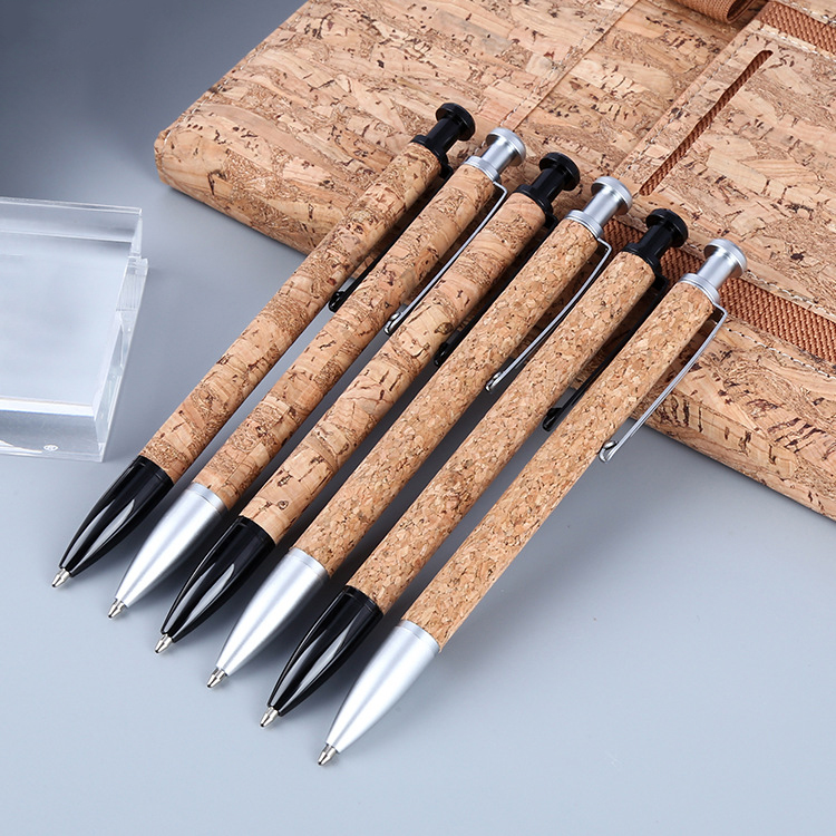 Skin press ball point pen wood grain PU leather metal pen creative neuter pen