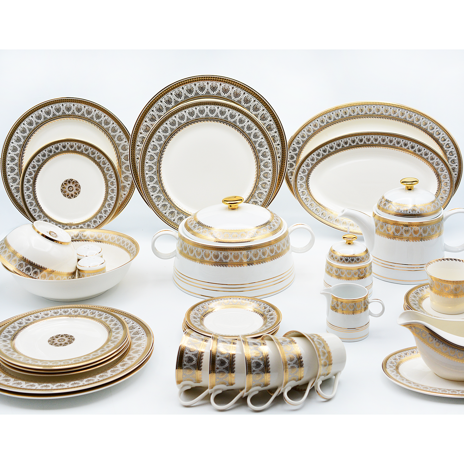 Karosa embossed gold bone china dinnerware set