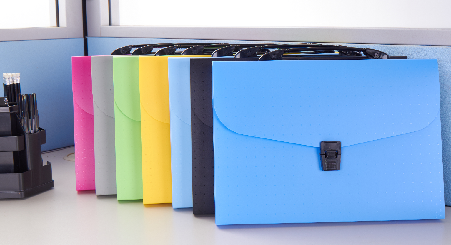 Colorful dot A4 expanding file with black handle