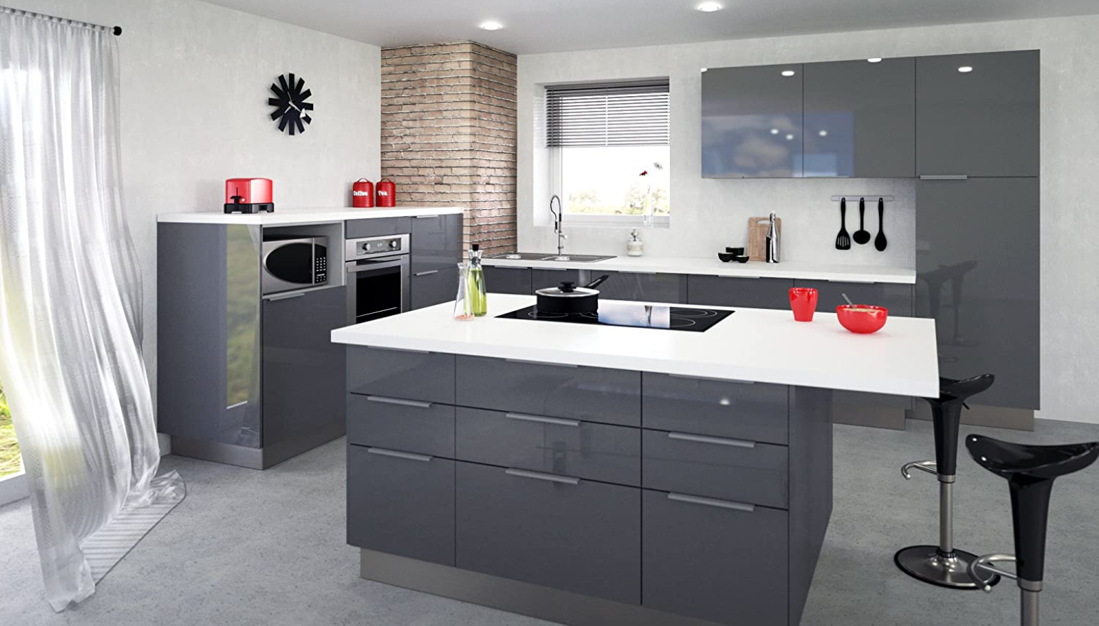 High Gloss Grey 2 door kitchen wall cabinet 80 x 34 x 70 cm