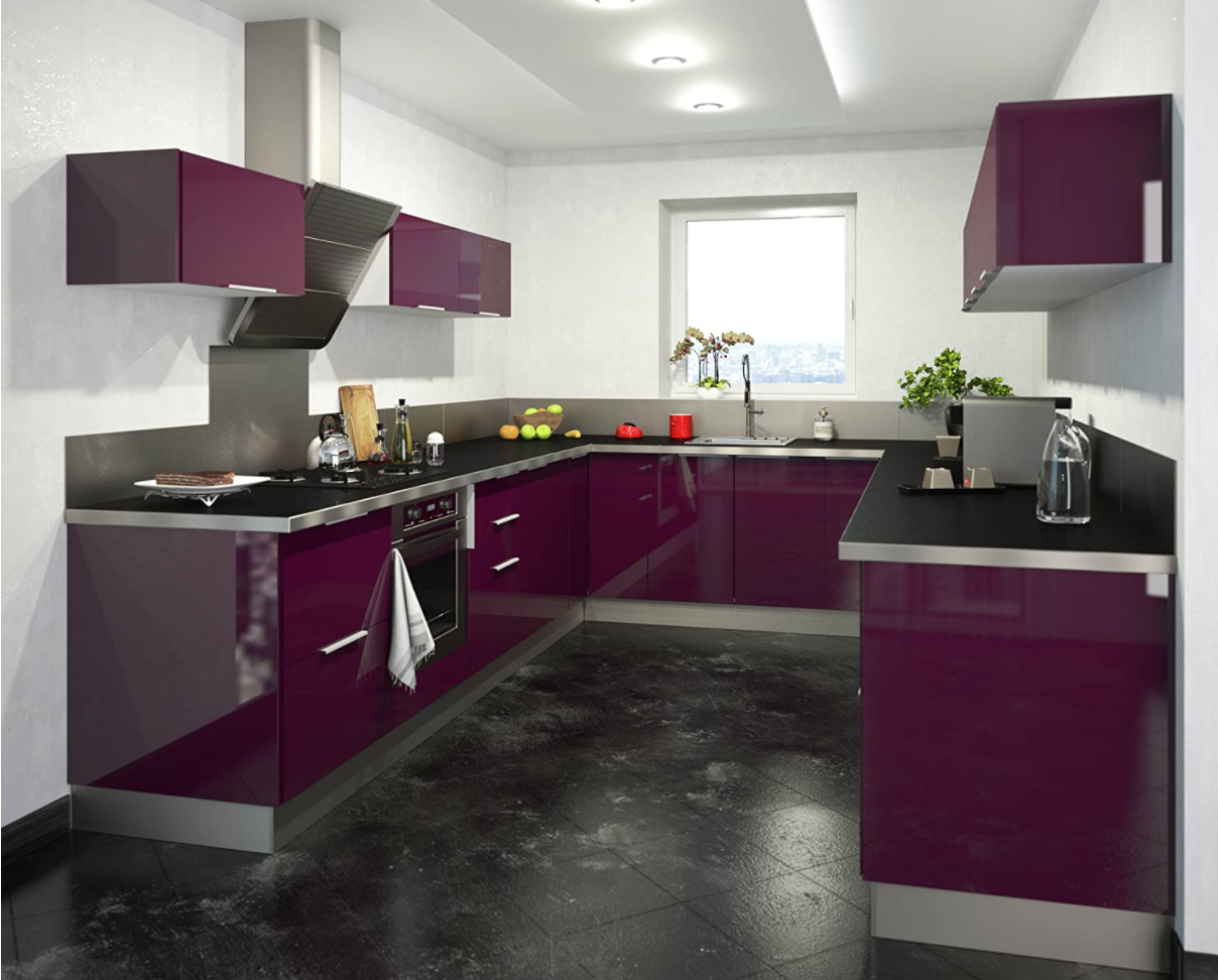High Gloss Plum 2 door kitchen wall cabinet 80 x 34 x 70 cm