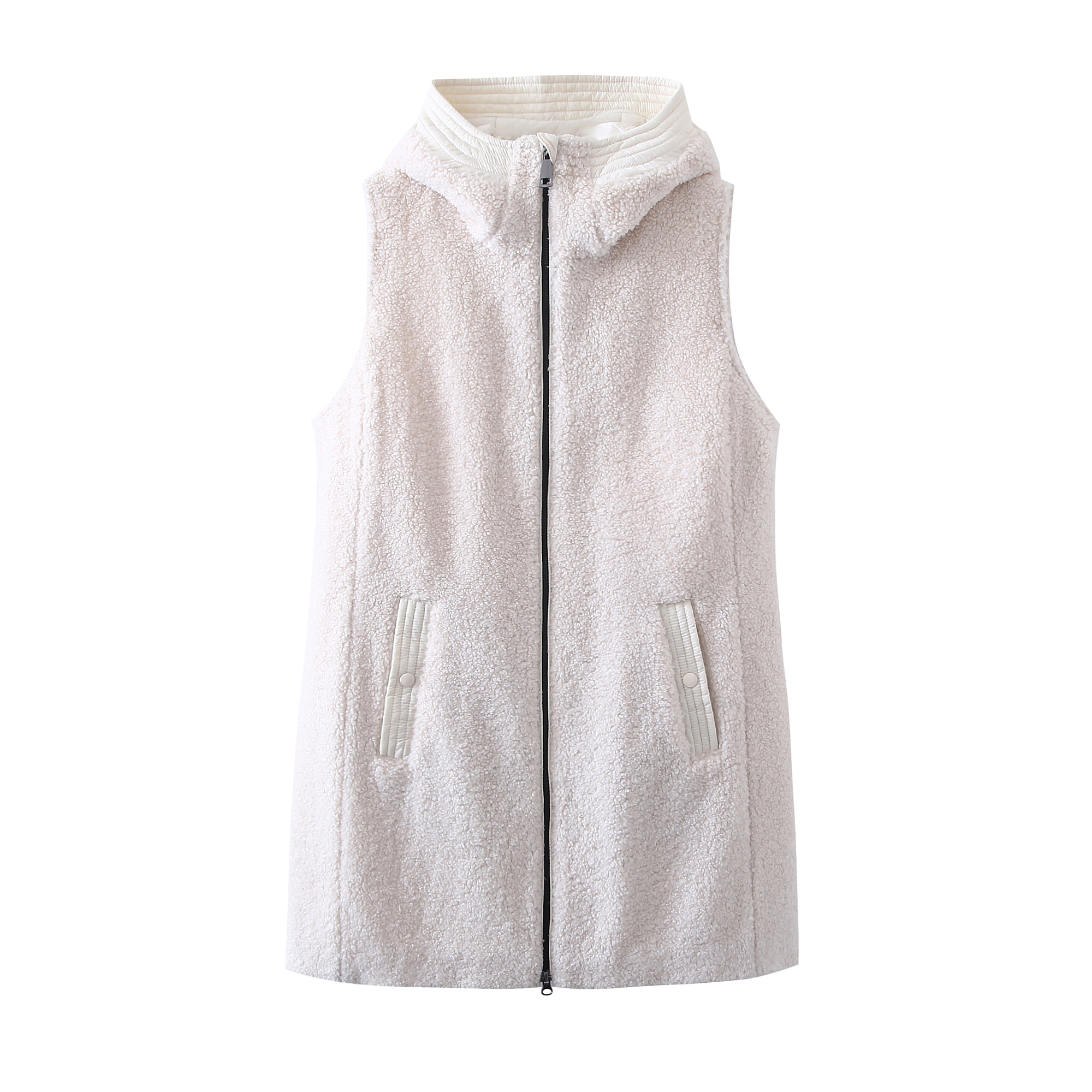 Curl-pile sleeveless long coat