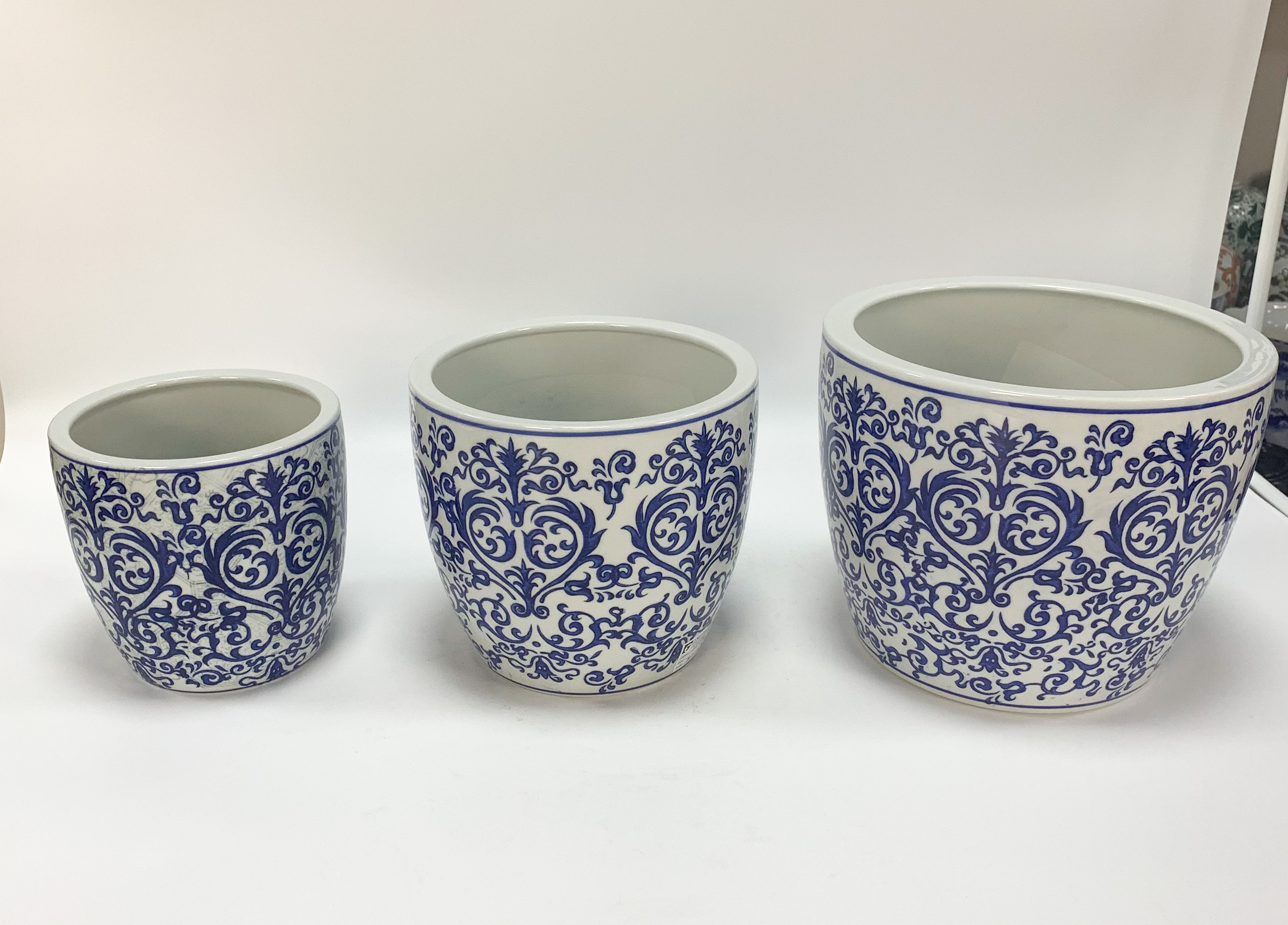 6"8"10"s/3 Folowr Pot Blu/Wht