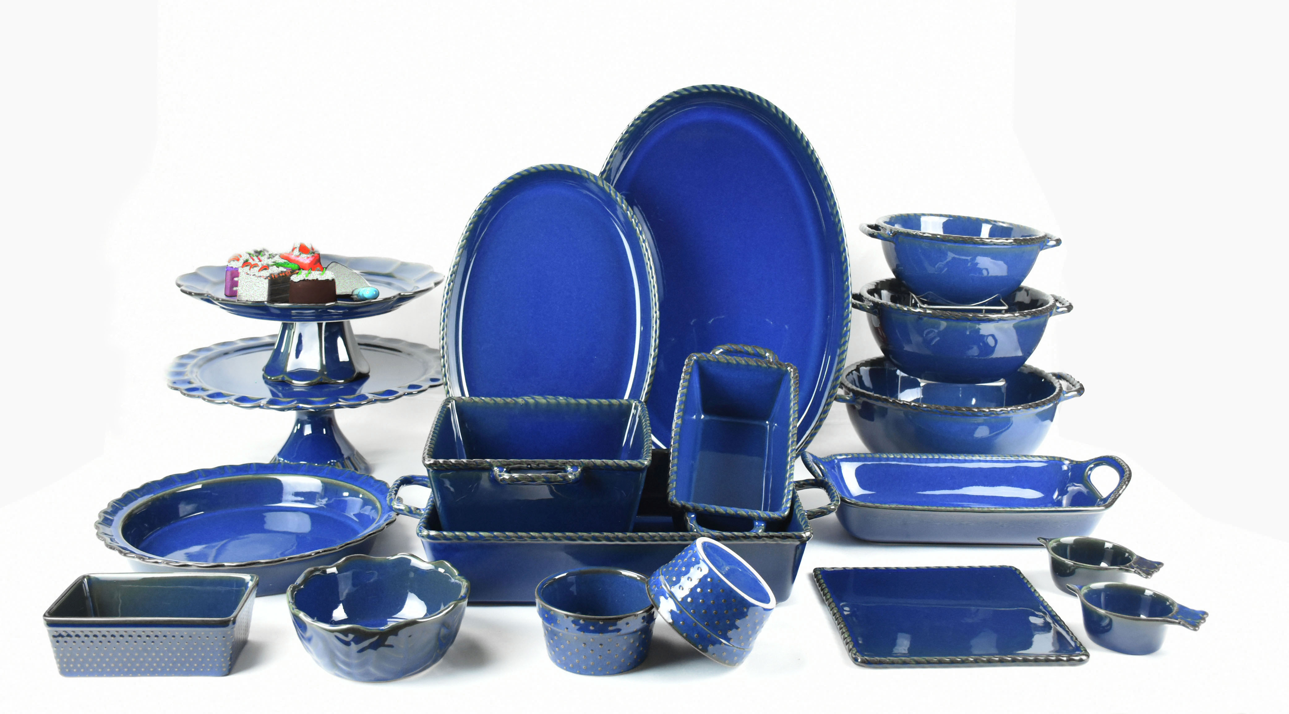 Amzon Restaurant dinner custom ceramic blue morden dinnerware set