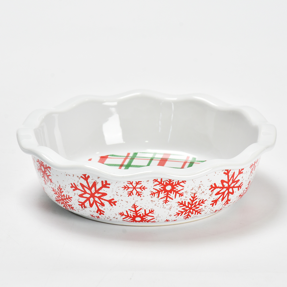 Amazon hot sellings Christmas Custom flower shape stoneware ceramic pie baking dish