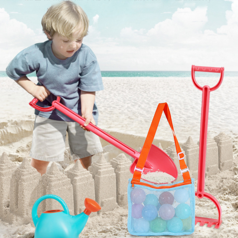 Beach Mesh Bag Kids Seashell Bag Totes withAdjustable Carrying Straps for Holding Toys Sand Swimming