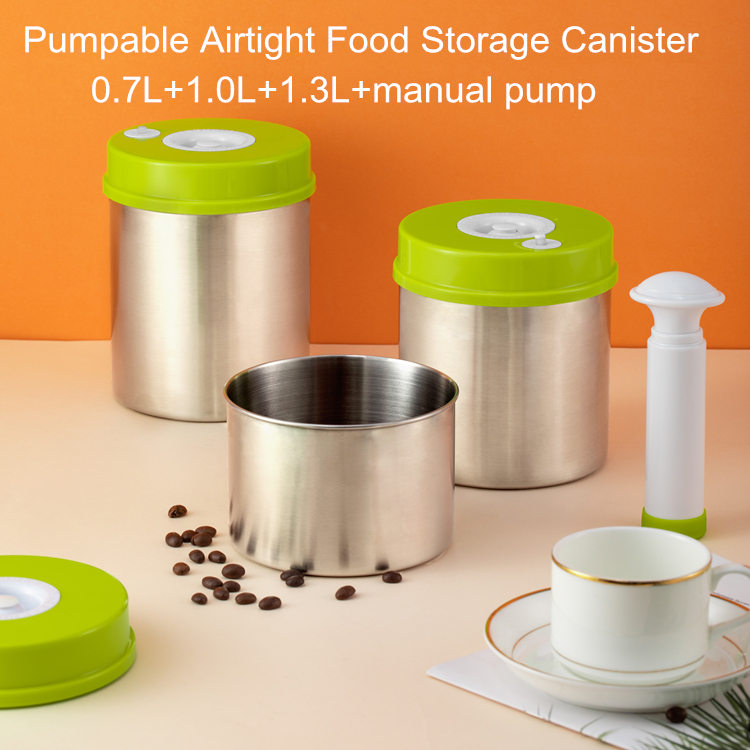 700ML vacuum food storage container 3 sizes set stainless steel container wtih pump