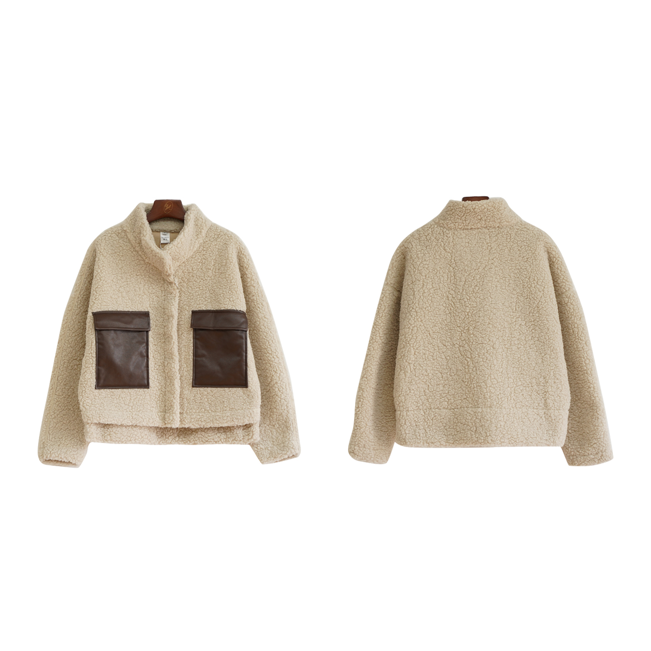 Ladies' PU patch detailed Faux Fur Jacket