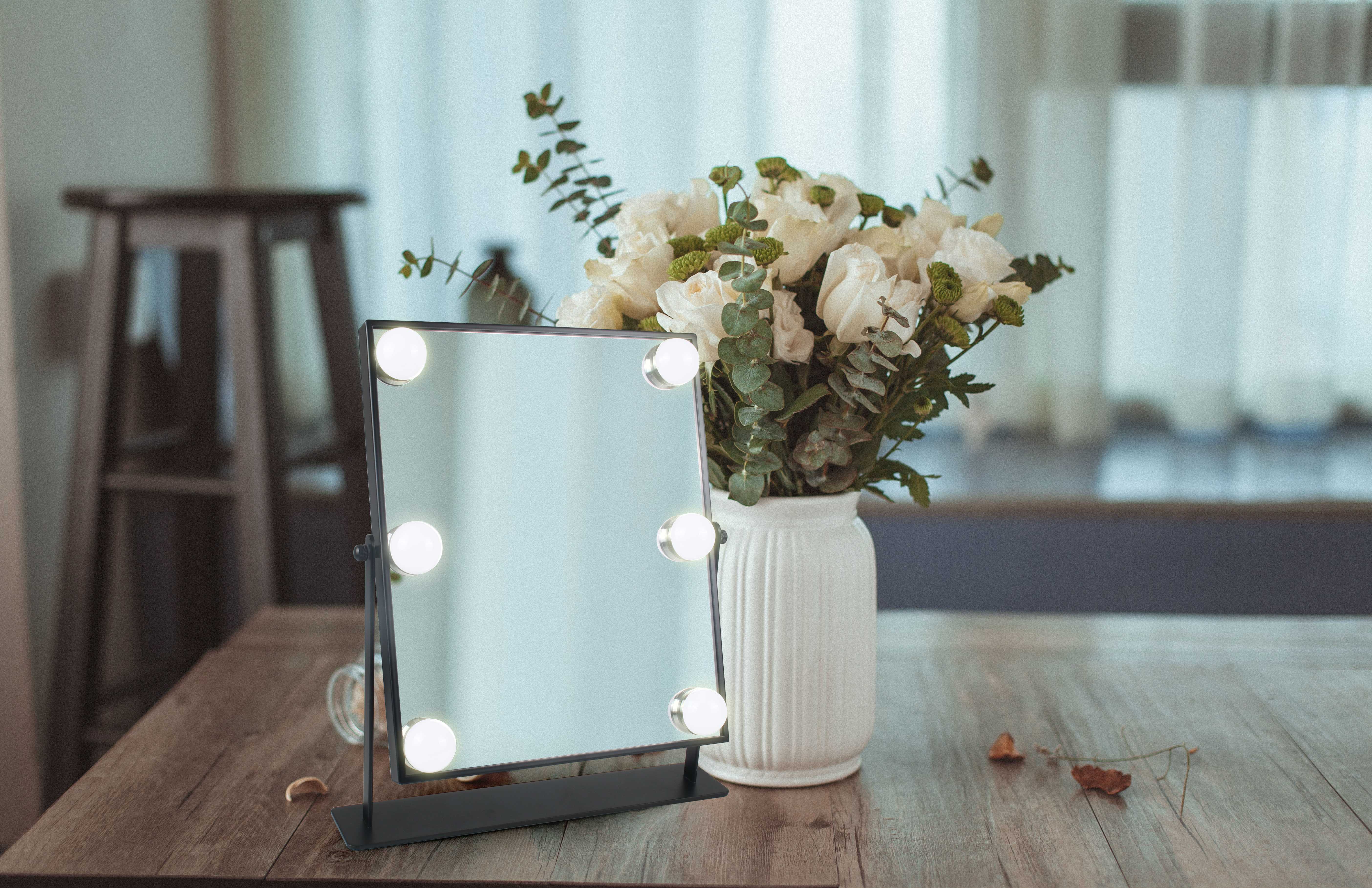 Portable Square Desktop Singel Sided Cosmetic Led Light Vanity Makeup Mirror With Natural Led