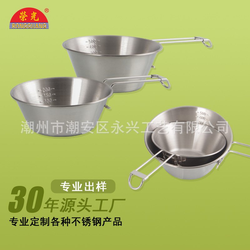 stainless steel bowl mug with foldable handle for camping for outdoor activity can wholesale