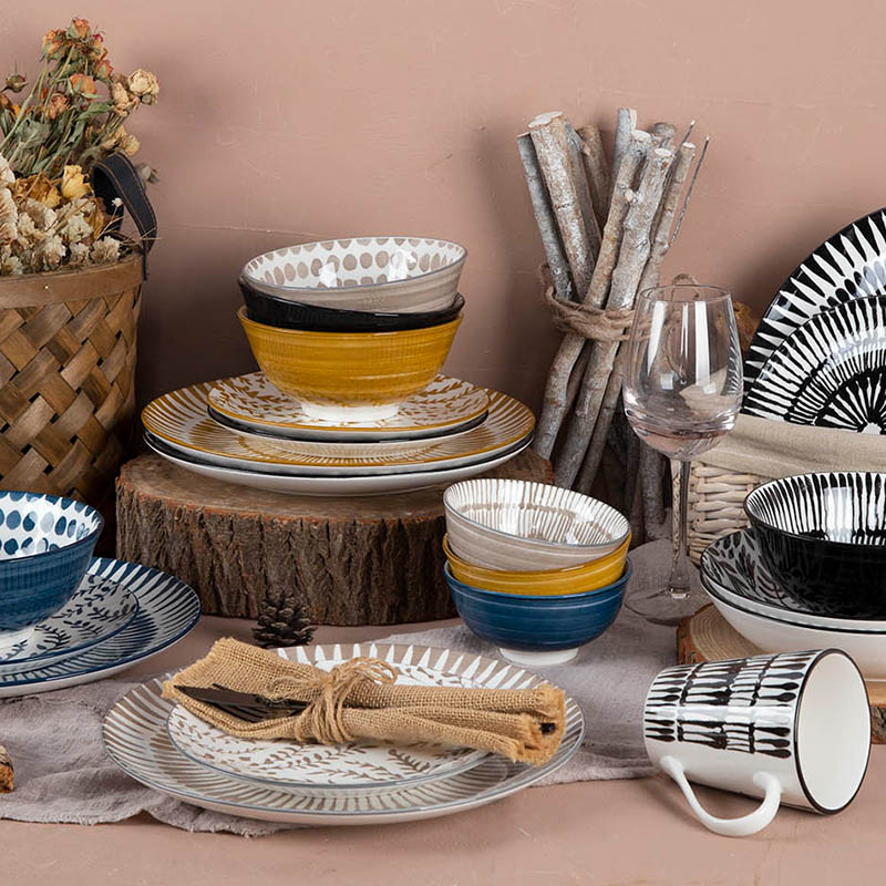 Elegant Blue Porcelain Dinnerware Set Pad Printing