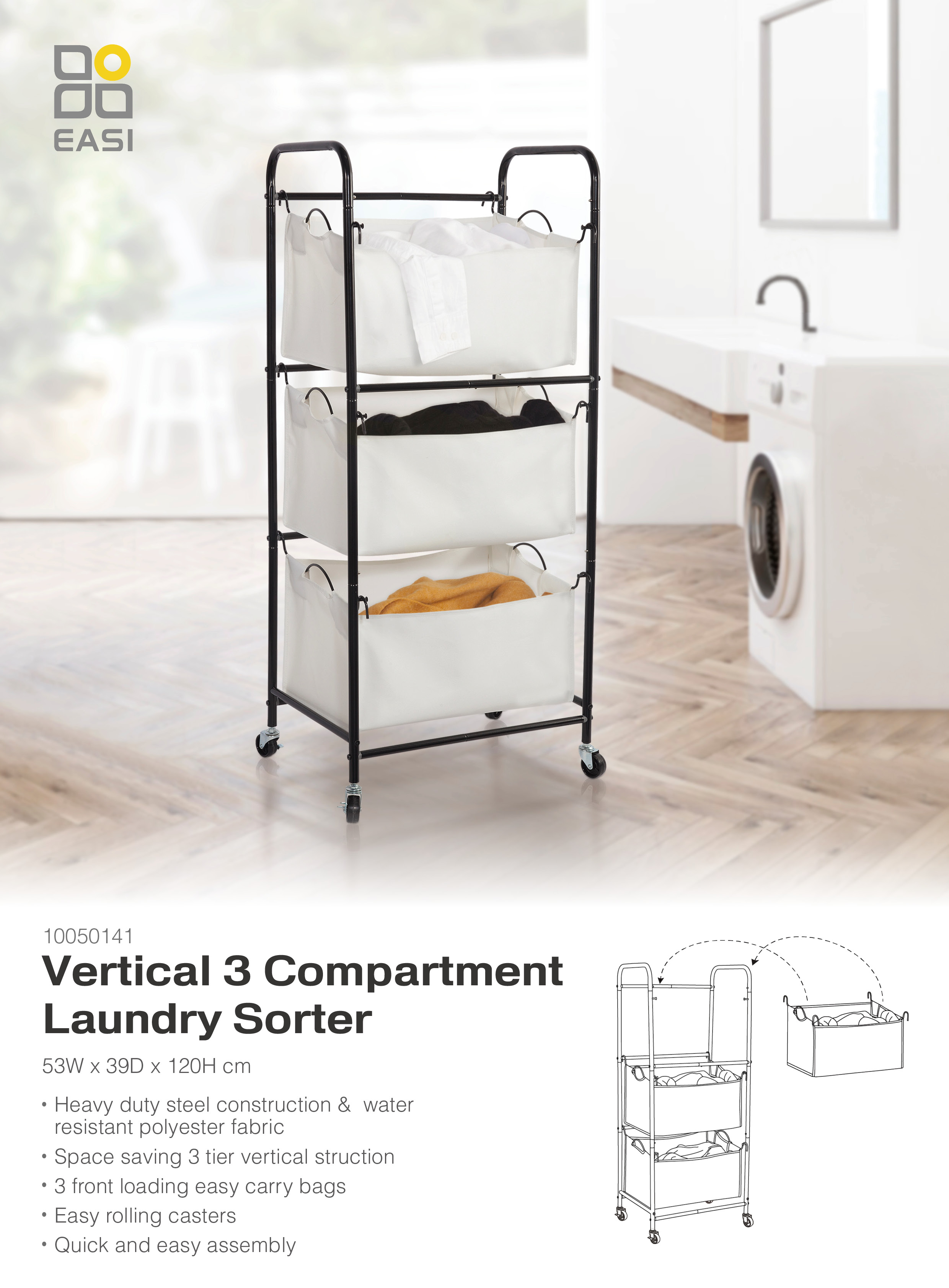 Vertical 3 Compartment Laundry Sorter