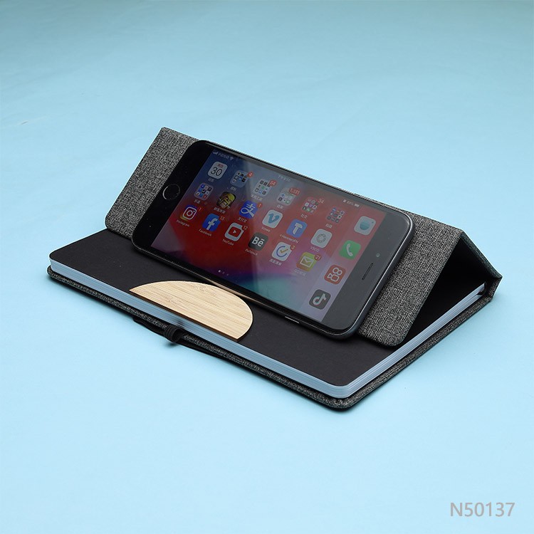 A5 Size linen cover winding Notebook with phone holder function