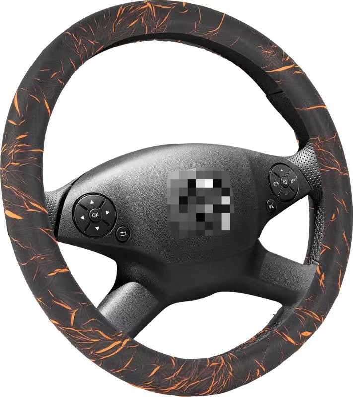 The non-slip and sweat absorbing leather car handle covers the steering wheel of the four seasons