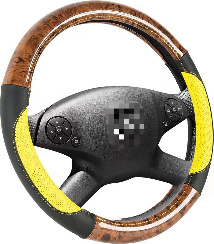 General leather wood grain car steering wheel cover car non-slip handle cover