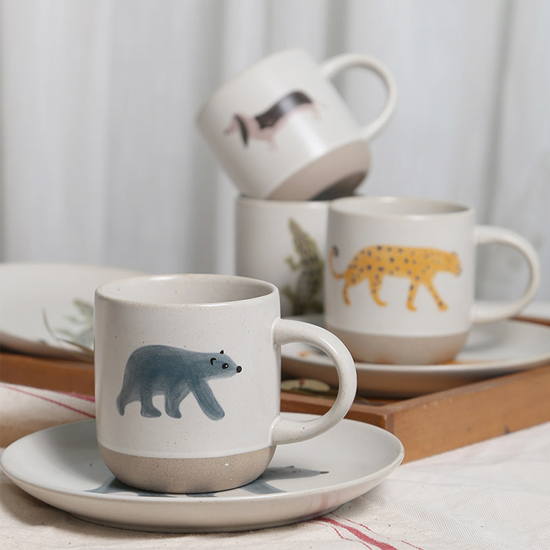 Clay Mug hand-painted animal pattern cup dish group clay dessert plate