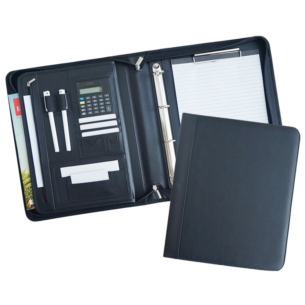 Personalized zipper expandable A4 size file folder 4 ring binder clipboard portfolio