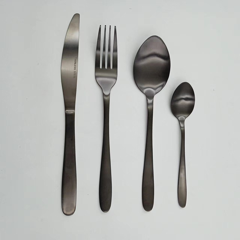 SS213 Fashion Design Gold Plating Satin Finishing Stainless Steel Table Knife Fork Spoon Teaspoon