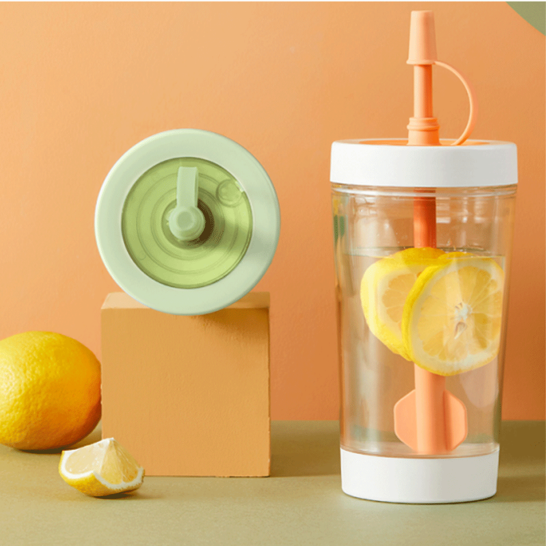NEW Product Tritan mug double wall mug for coffee icy water juice with straw silicon cover mixing function rubber wrapped base
