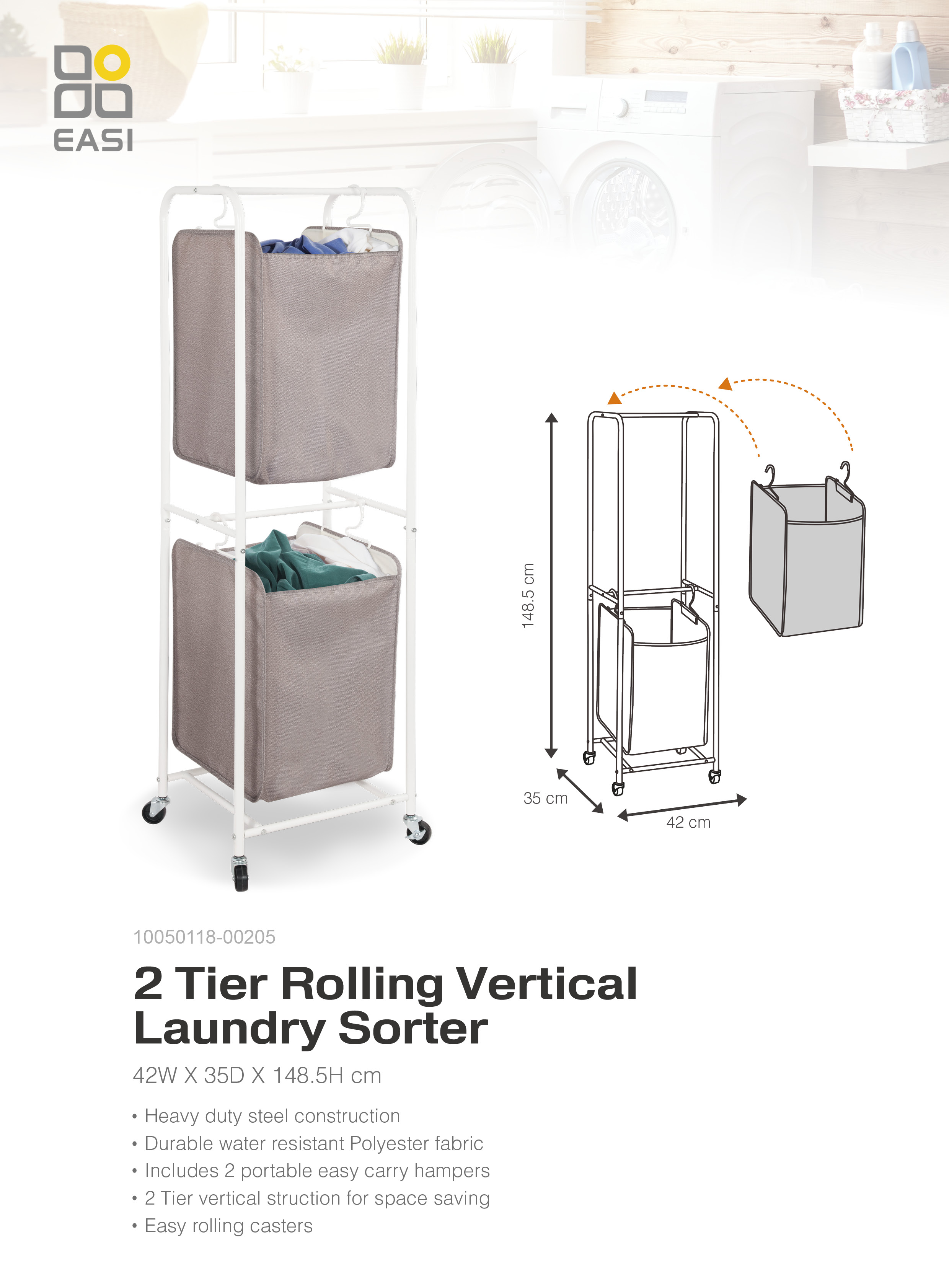 2 Tier Rolling Vertical Laundry Sorter