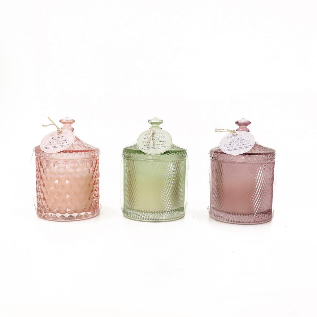 D8.5x13.5cm Decorated Embossed Scented Glass Candle