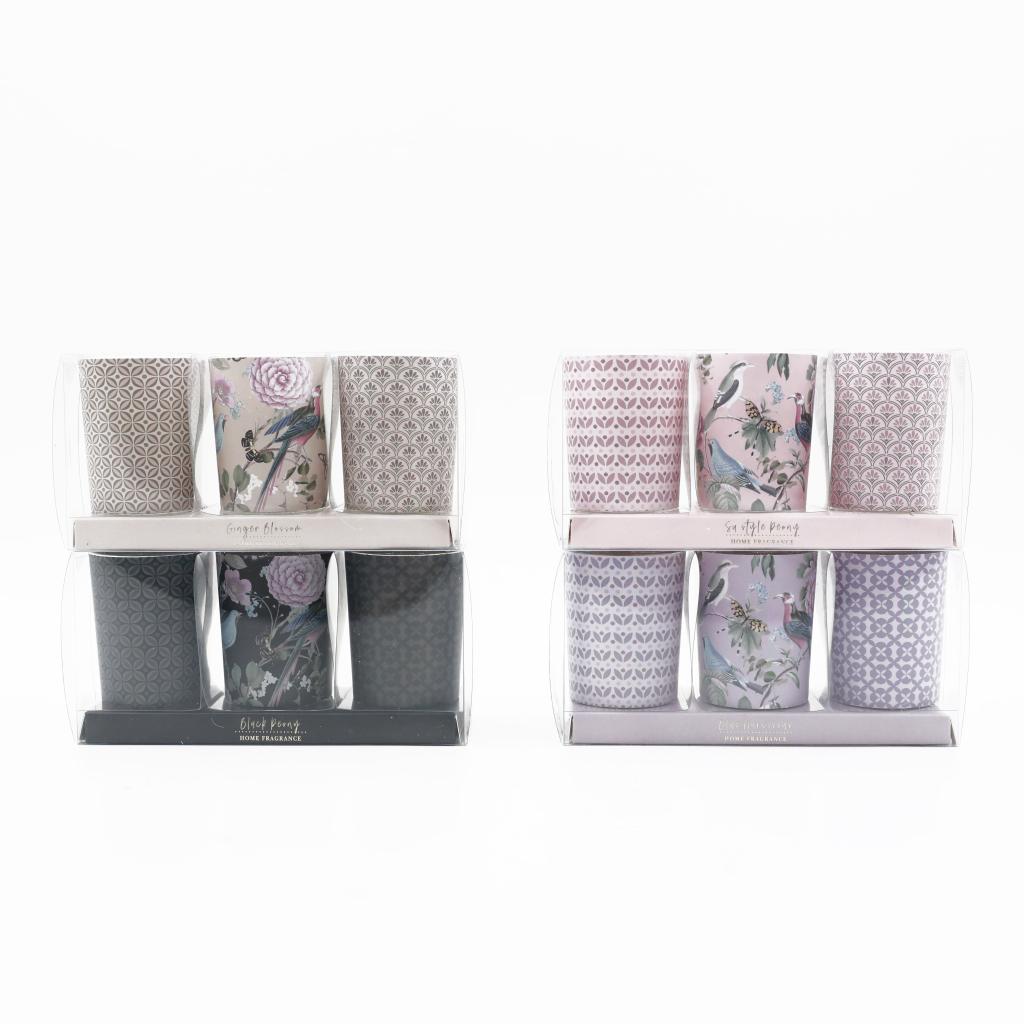 S/3 D5X6cmh wrapped color paper scented glass candle