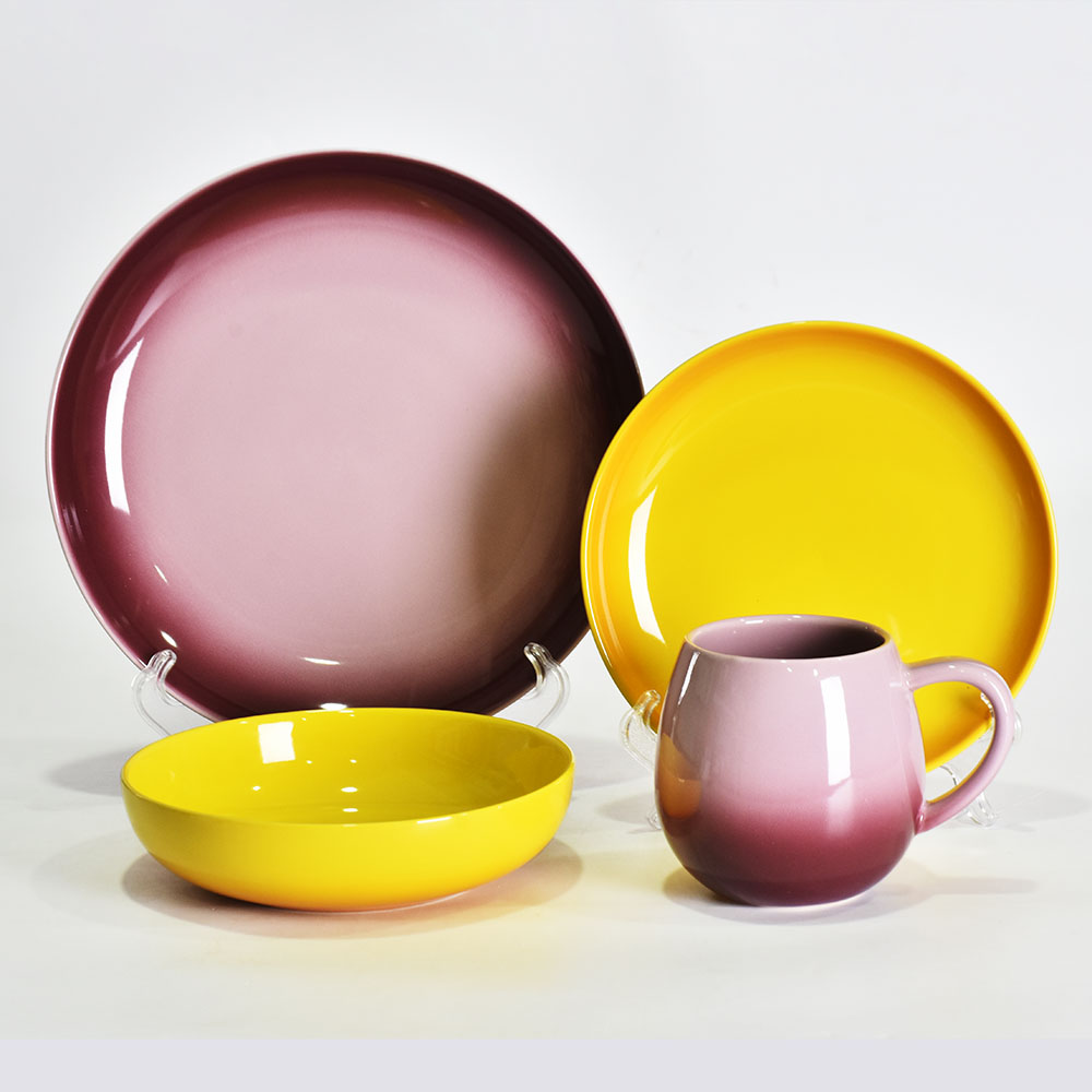 Amazon Best Selling Color Combine Purple Yellow dinner ware set ceramic dinnerware
