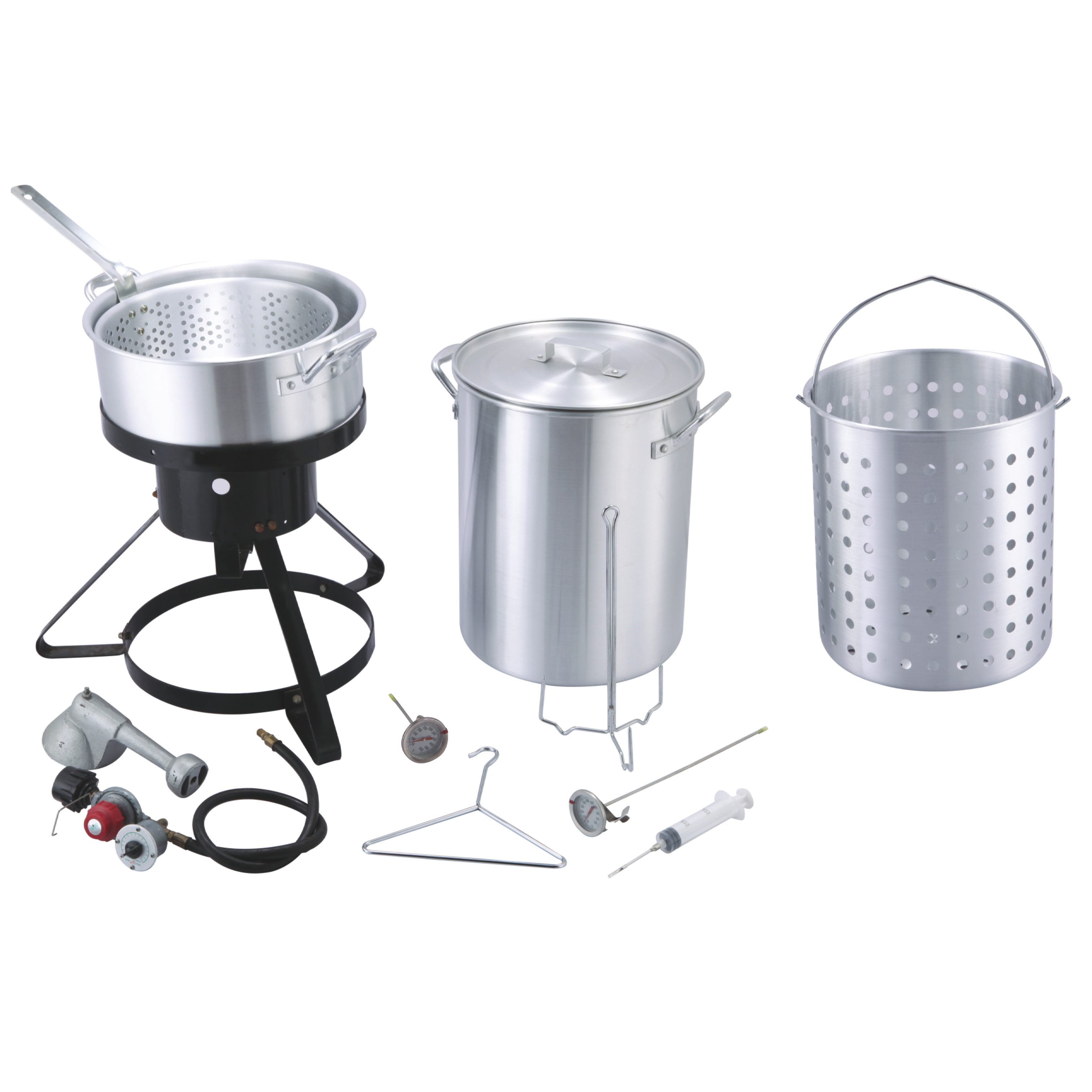 Aluminium Turkey Pot Fish Fryer Cooker Fish Pot with basket and Accessories Cookware Set
