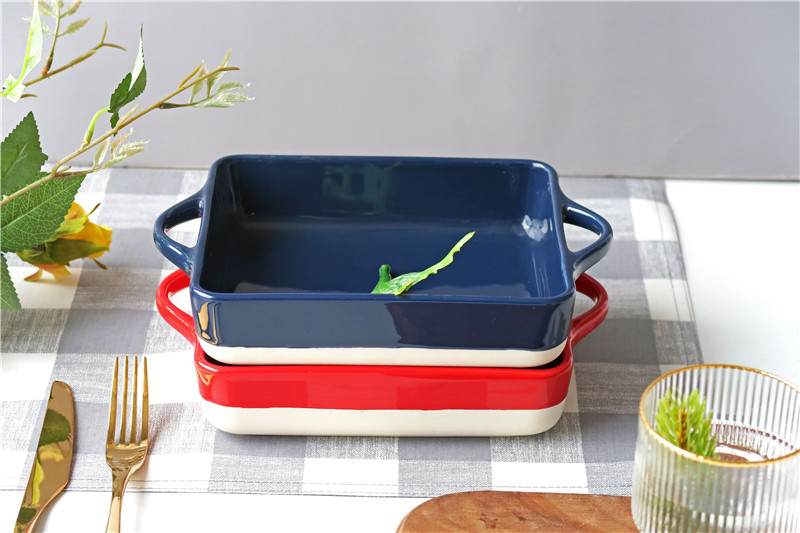 Rectangular double ear baking tray ceramic baking bowl can be put into microwave oven baking tray