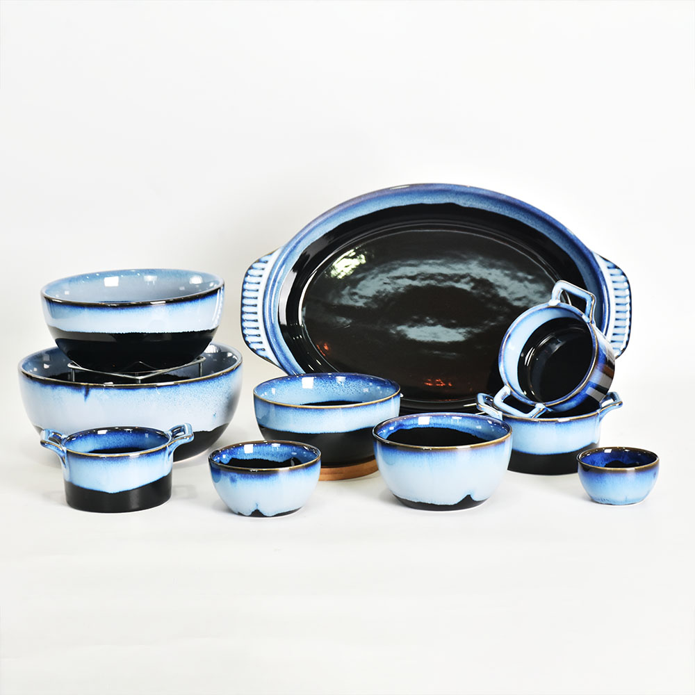 Amazon top seller high quality Two-tone reactive glaze dinner set ceramic dinnerware