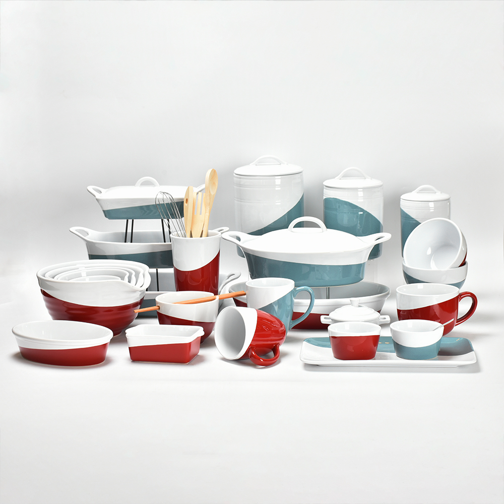 Amazon top seller high quality modern design multi cooking need Two-tone color ceramic tableware