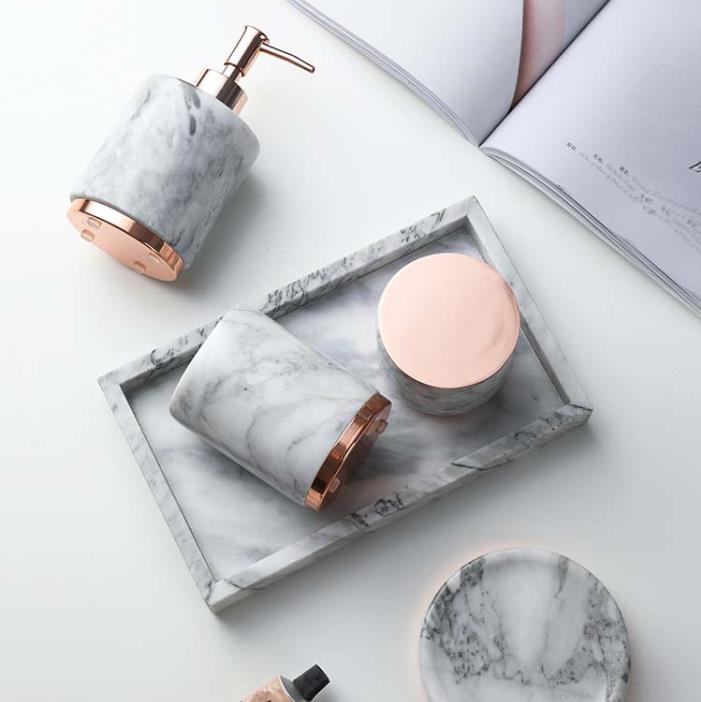 Home Decoration 4 Pcs Bathroom Accessories Set and Bathroom Marble Set Color Cardboard Box Modern