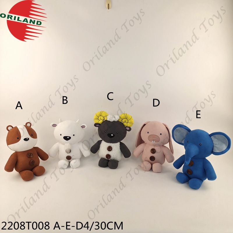 Stuffed Toy Animals with Woodern Buttons