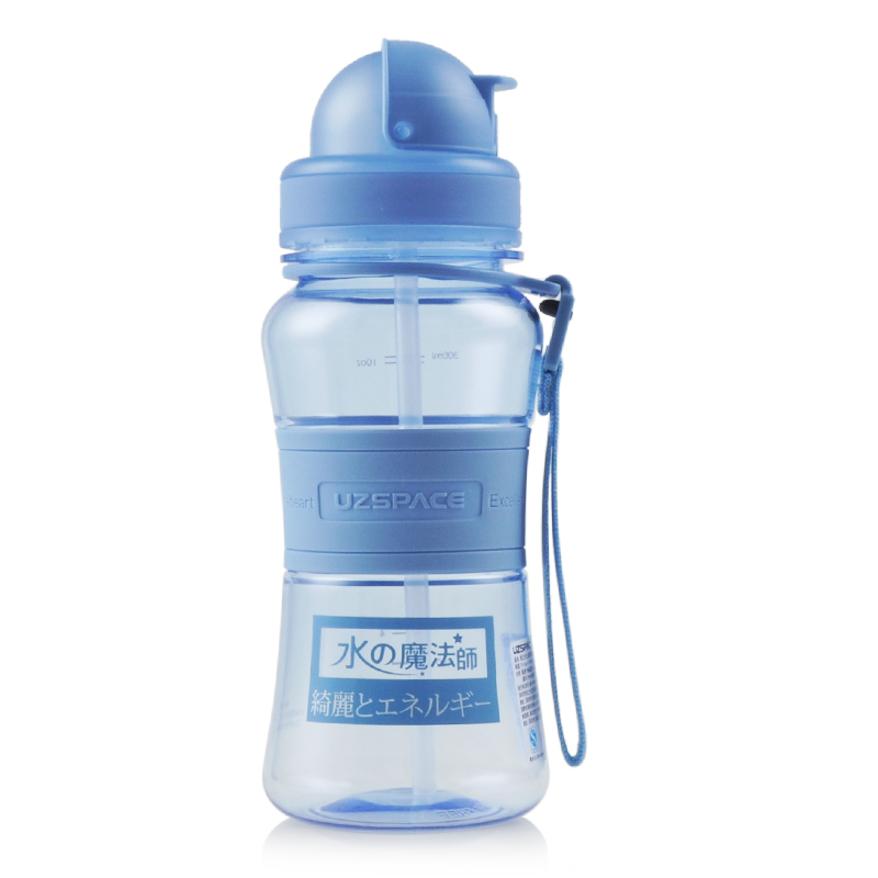 UZSPACE 300ml wholesale kids gym clear unique reusable tritan cup water bottle with straw and rope