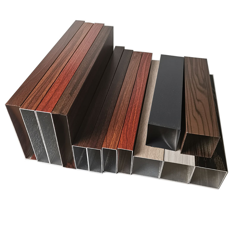 6000 Series Aluminium Box Rectangular Profile Wood Grain / Square Aluminium Profile Aluminum Tube