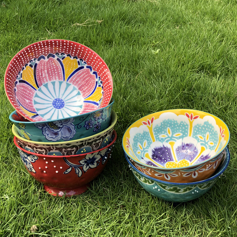 6" ceramic hand painted noodle bowl