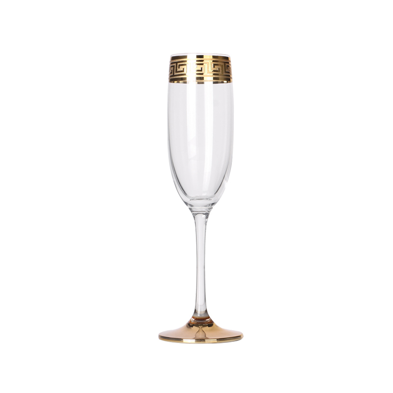 Gold Rimmed Wedding Decorated Champagne Wine Glass Set