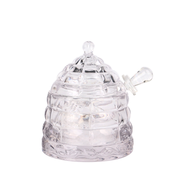 Hand Made Clear Cone Shape Honey Jar With Honey Stir Stick