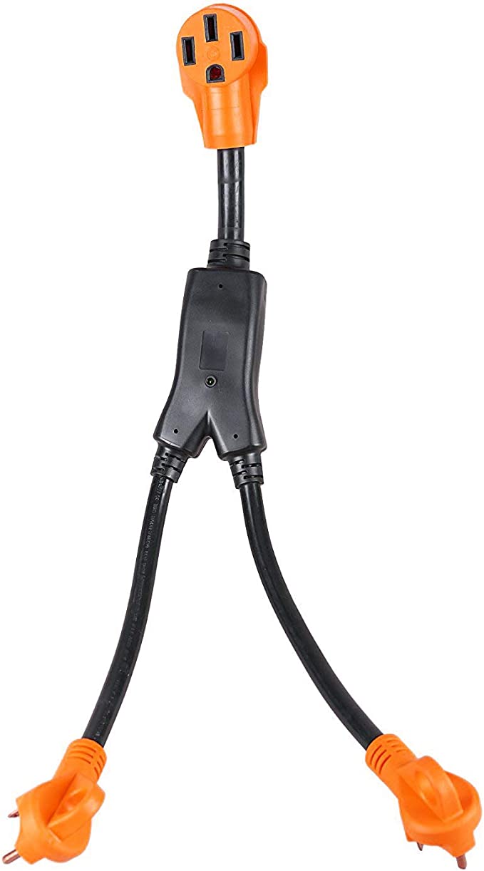 EPICORD rv Y Adapter Cord (2) 30 Amp Male Plug to 50 Amp RV Female Connector Adapter with Handles