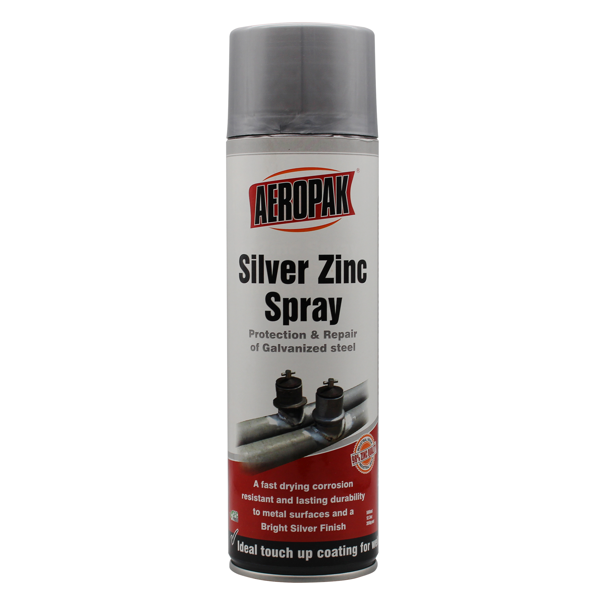 Aeropak 500ml Aerosol Silver Zinc Spray Paint for Metal