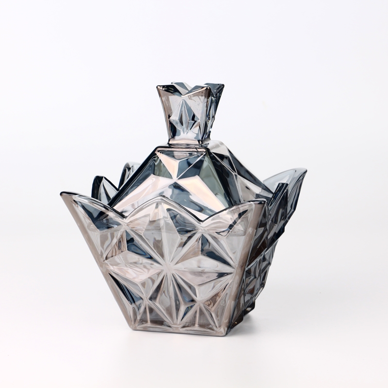 Aesthetic Electroplated Smoky Grey Glass Candy Jar With Lids