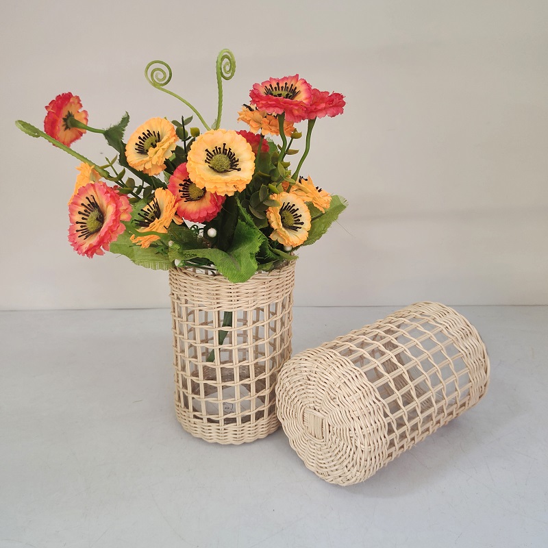 Vine basket flower arrangement glass bottle flower pot