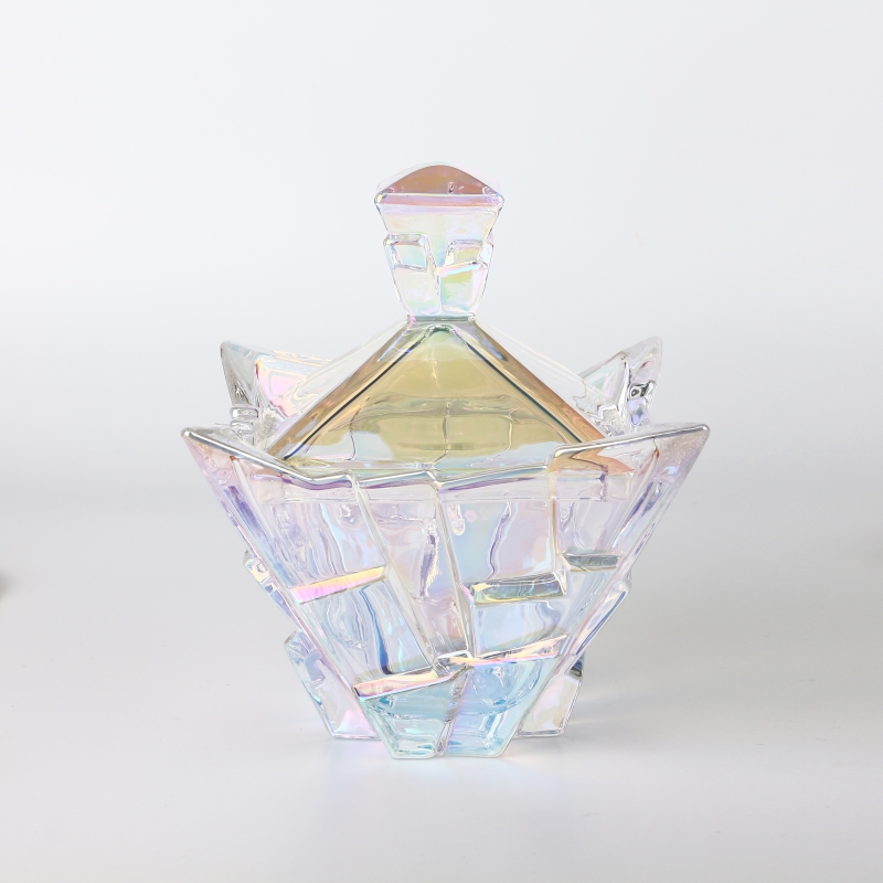 Aesthetic Electroplated Clear Iridescent Glass Candy Jar With Lids