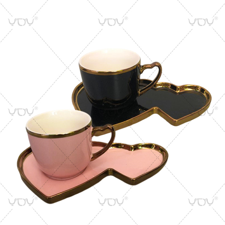 Nordic luxury custom drink gold rim wholesale ceramic coffee tea cup wirh saucer