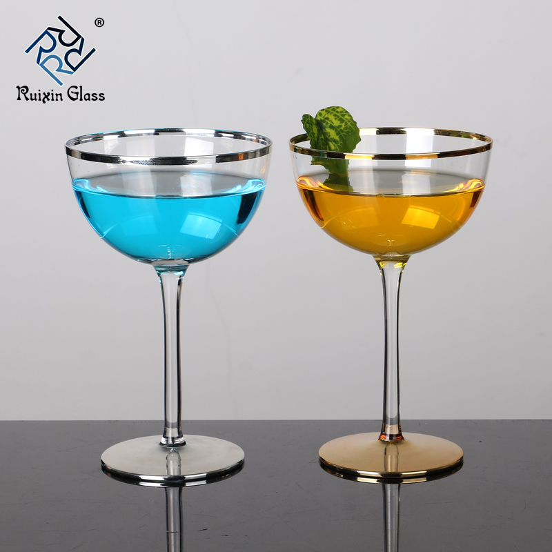 Creative Electoplated decorative lead free crystal unique cocktail glasses with gold rim